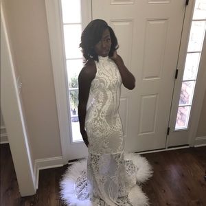 Luscious White Prom Dress W/ Fur bottom